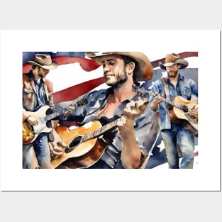 Country guitarists American flag Posters and Art